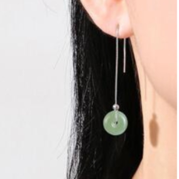 ❤️FREE Jade Silver Round Circle Threader Modern Chic Glam Hippie Trendy Earrings - Picture 1 of 5